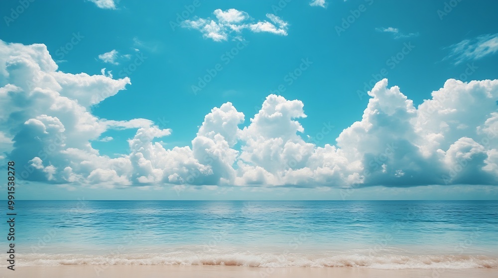 Poster beautiful tropical beach with blue sky and white clouds abstract texture background copy space of su