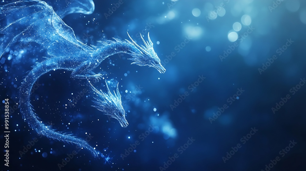 Leinwandbilder Abstract flying dragons on a dark blue background Technological background for design on the topic of artificial intelligence neural networks big data Copy space : Generative AI