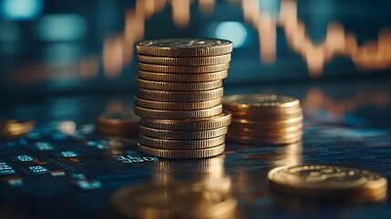 Stack of money coin with trading graph financial investment concept use for background : Generative AI