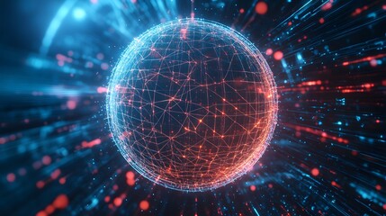 Obraz premium A glowing red and blue sphere with connected lines and dots