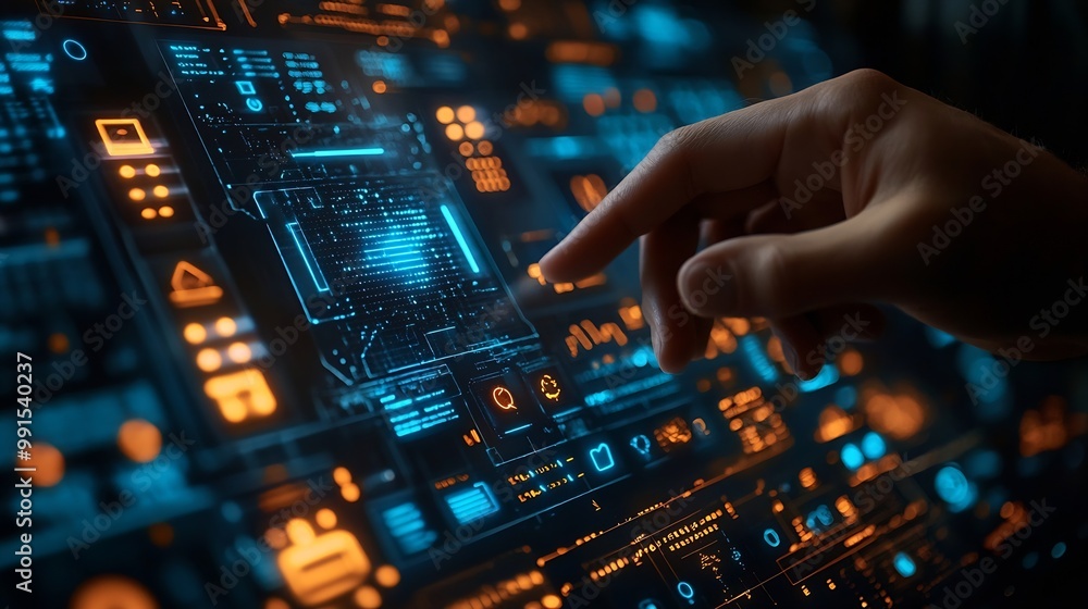 Aufkleber Digital information technology concept Businessman touching artificial intelligence screen : Generative AI
