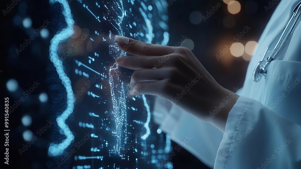 Aufkleber medicine doctor touching medical global network computing electronic medical record dna digital heal