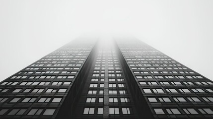 Fototapeta premium Close-up of the upper floors of a high-rise building with a clear background above for text. -