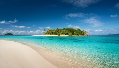 Fototapeta premium Sandy tropical beach with island on background