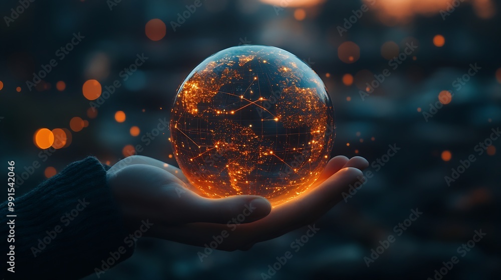 Aufkleber Businessman holding global network connection on social networking and customer data analytics Business strategy and smart intelligence digital marketing Technology and global business : Generative AI