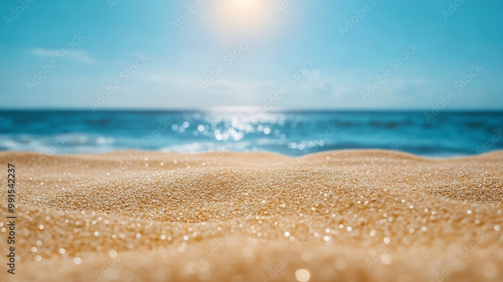 Aufkleber sun of summer time on sky and sand of beach : generative ai