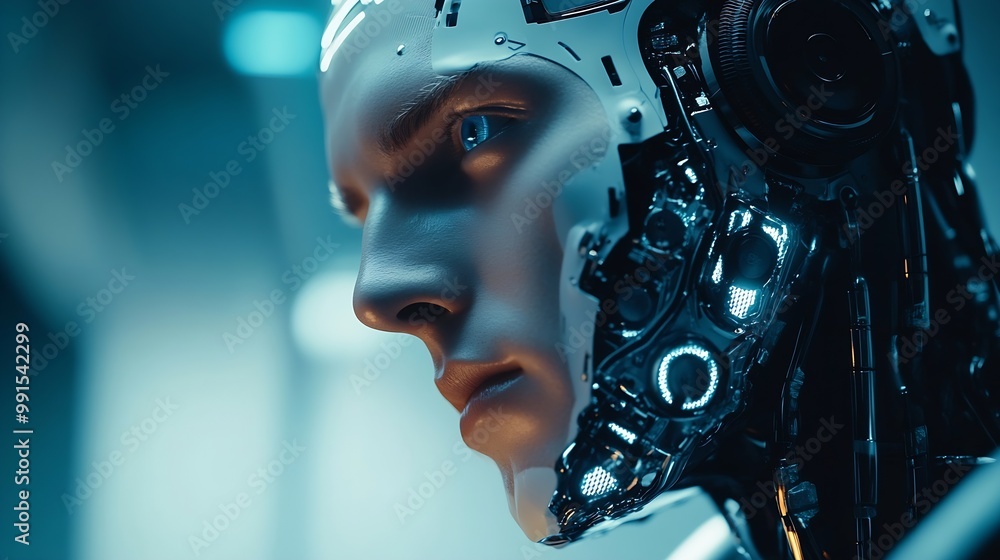Aufkleber Ai technology Artificial Intelligence man using technology smart robot AI artificial intelligence by enter command prompt for generates something Futuristic technology transformation C : Generative AI