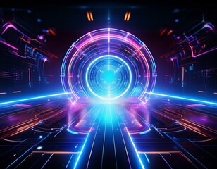 Obraz premium Shining neon flare and luminous illumination. An innovative and virtual concept. Perfect setting for tech, cyber monday deals, and future possibilities
