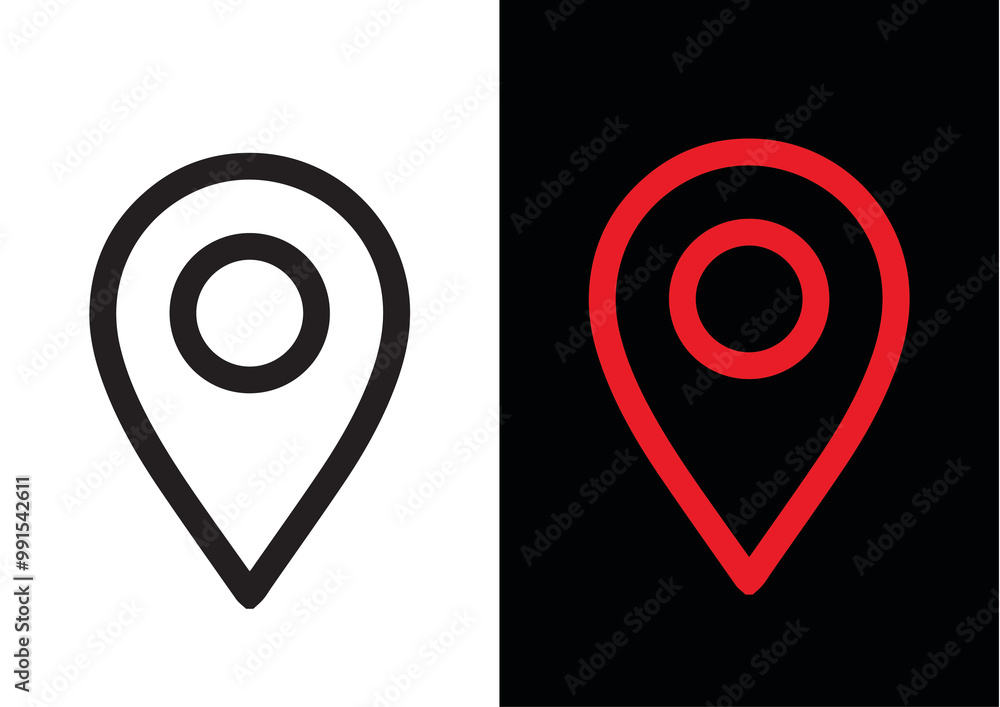 Wall mural map pointer with pin icon white background