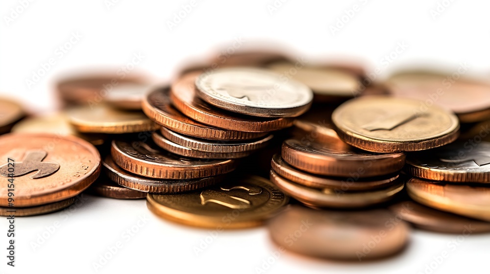 Poster a pile of coins on a white background : generative ai