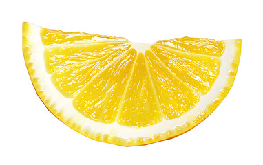 Ripe wedge of yellow lemon citrus fruit stand isolated on transparent background