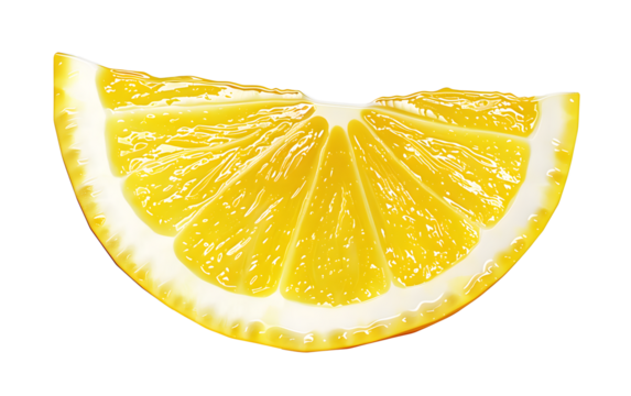 Ripe wedge of yellow lemon citrus fruit stand isolated on transparent background