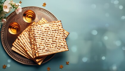 Traditional jewish kosher matzah for passover. Honoring the pesach celebration (jewish passover festival)