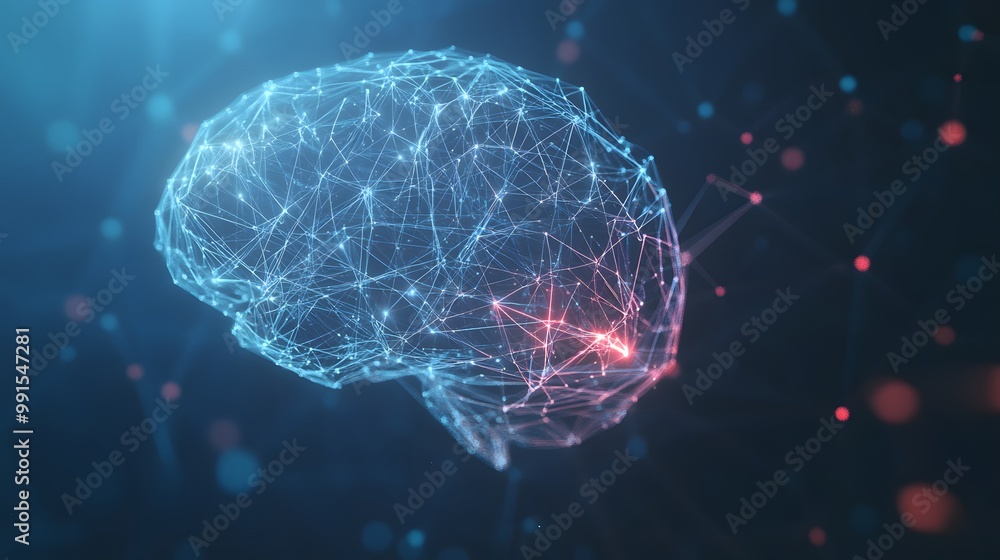 Poster abstract digital representation of a brain with connected nodes