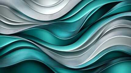 Abstract turquoise and silver wavy background.