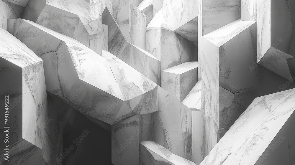 Poster interlocking polygonal structures in a monochromatic palette
