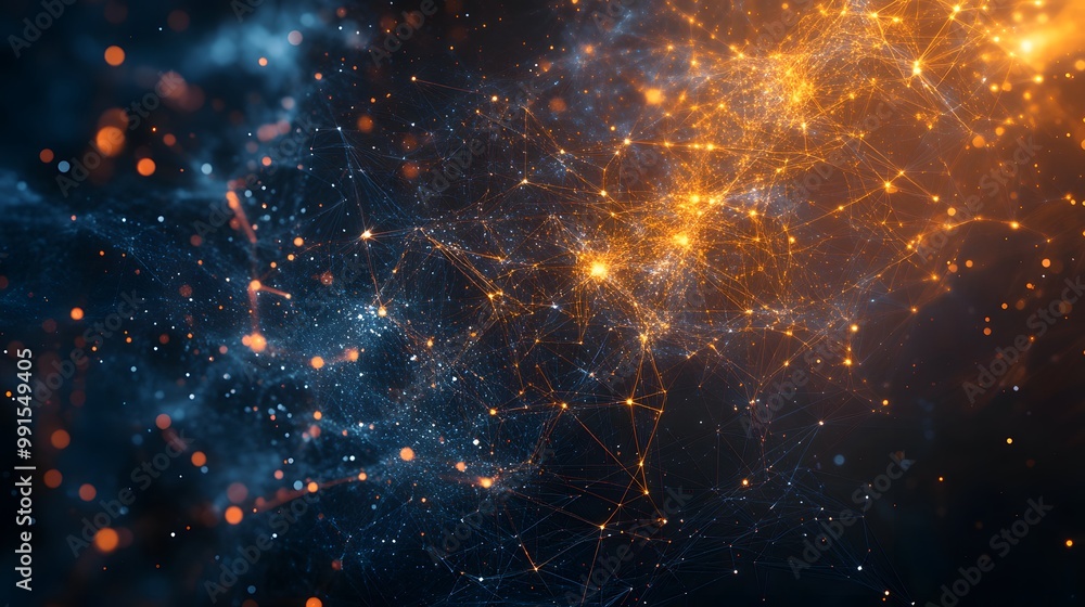 Poster abstract network with glowing nodes and lines