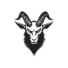 Black and white vector logo of the head of a angry goat