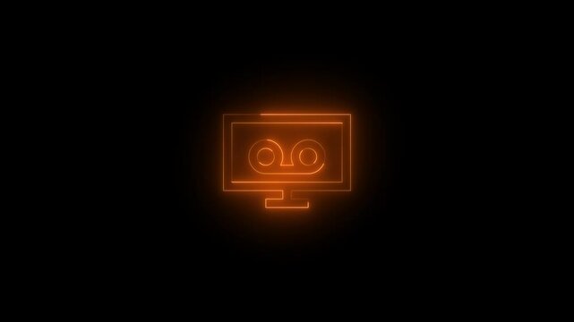 Neon multimedia DVR icon brown glowing black background animation