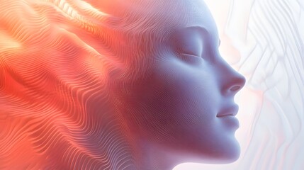 Abstract Portrait of a Woman with Wavy Lines and Soft Colors