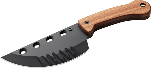 Obraz premium A versatile culinary knife with a wooden handle and unique blade isolated on transparent background.