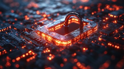 Cybersecurity: Digital Lock on Circuit Board