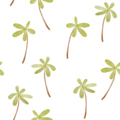 Seamless Vector Pattern with Green Palm Trees. Tropical Forest Endless Design Ideal for Textile, Wrapping Paper, Aloha Party Decoration. Hand Drawn Palms Isolated on a White Background.