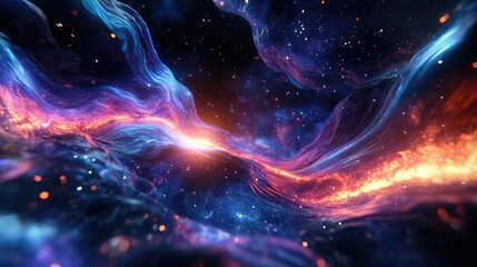 Obraz premium Show streams of glowing plasma flowing through the void, with fluid, radiant trails and dynamic interactions with cosmic fields.