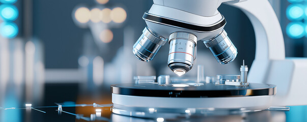 High tech laboratory equipment featuring modern microscope with advanced optics and sleek design. setup showcases precision and innovation in scientific research