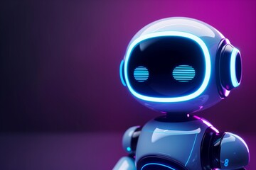 Small white robot on purple background