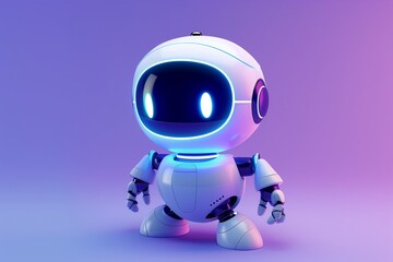 Small white robot on purple background