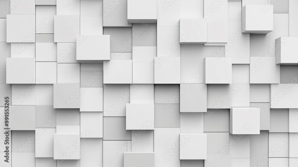 Aufkleber abstract white geometric background made of multiple 3d cubes, textured and uneven.