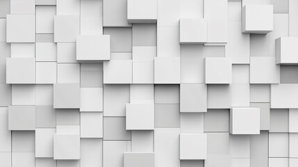 Abstract white geometric background made of multiple 3d cubes, textured and uneven.