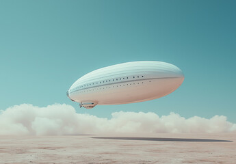 Fototapeta premium Massive white airship floating in a bright sky above the clouds 