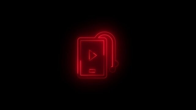 Neon multimedia PMP icon red glowing black background animation