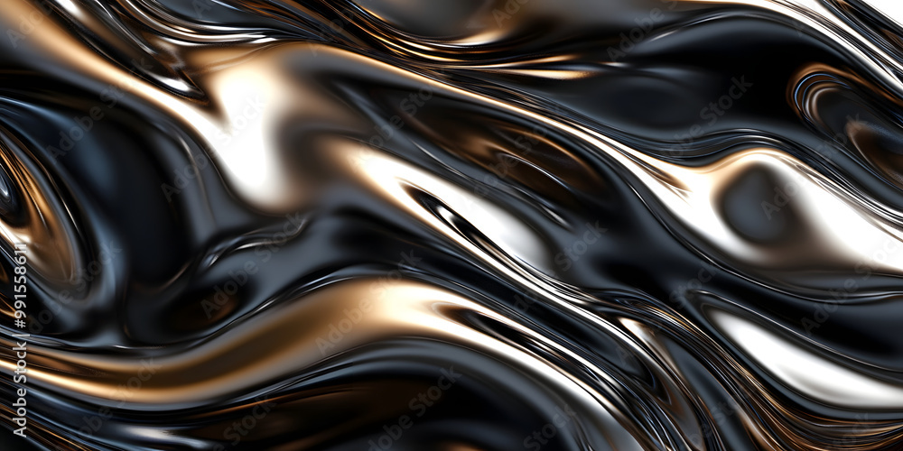 Poster silver metallic liquid texture. abstract background in the form of liquid shiny metal. glossy chrome