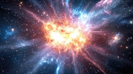 Fototapeta premium Bright explosion of stars and gases in outer space, showcasing the universe's formation after the Big Bang