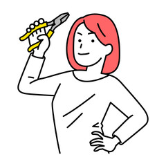 ペンチを構えるカジュアルな女性