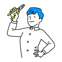 ペンチを構えるカジュアルな男性