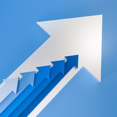 Blue arrows merging into large white arrow on blue background