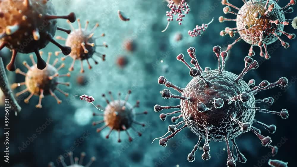 Aufkleber a close-up view of a virus, showing its intricate structure and numerous spikes