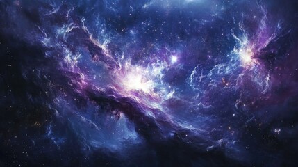 Obraz premium Bright nebula cloud expanding, with stars and galaxies forming in the background, representing the birth of the universe