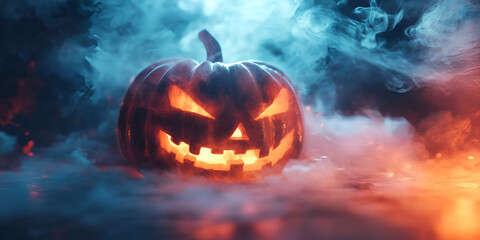 Mysterious Halloween Pumpkin in Fog
