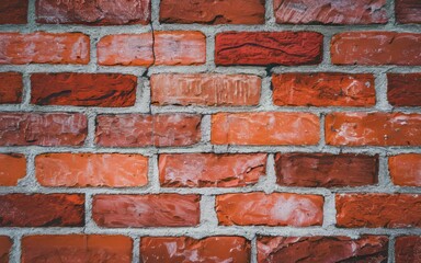 Red brick wall. Close-up of a red brick wall with white mortar, representing a traditional construction material.