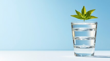 Green Leaf Sprouting in a Glass of Water