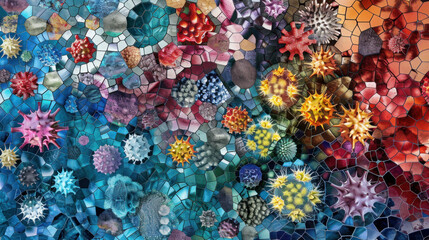 A creative representation of Mpox cases as a mosaic, where each tile represents an individual, and the virus spreads by changing the color of the tiles over time