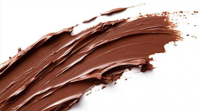 A beautifully textured smear of creamy chocolate spread on a clean white background, capturing the rich and luscious quality of the chocolate in an enticing manner.
