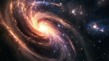 Cosmic explosion with swirling gases and galaxies expanding outward, representing the Big Bang's energy