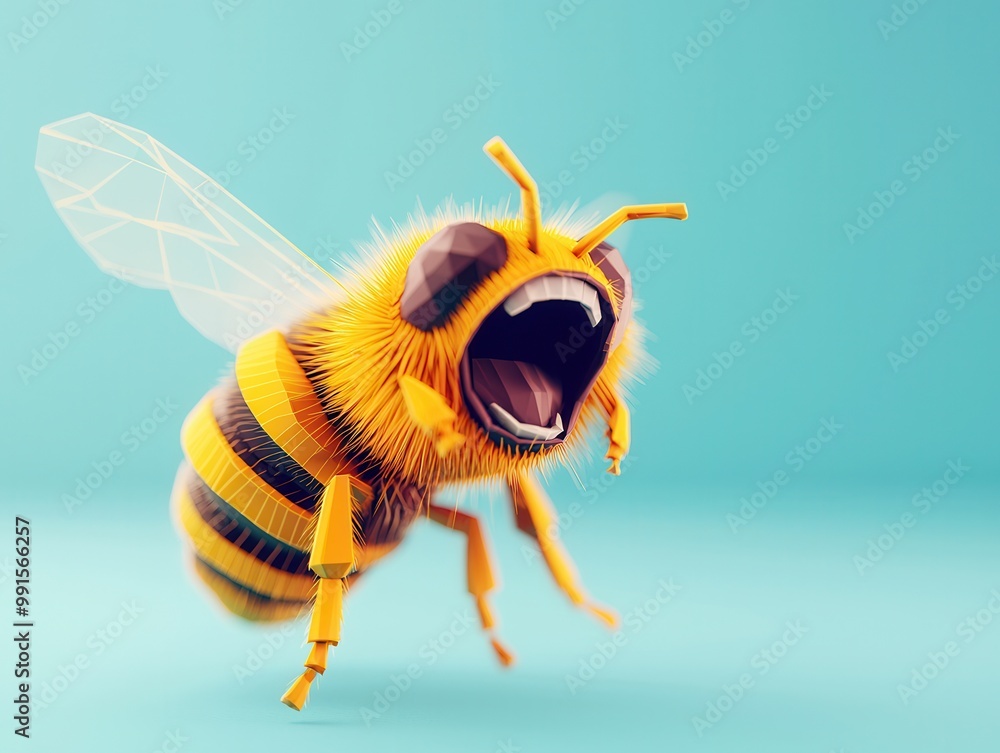 Poster Low Poly Angry Bee.