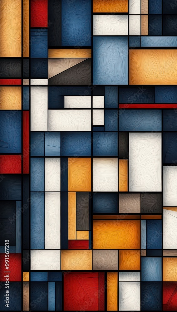 Poster abstract geometric background with colorful rectangles and squares forming a modern, artistic patter
